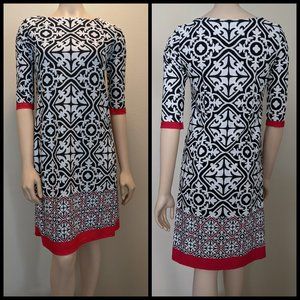Haani Black & White Geometric Pink Trim Dress Sz S